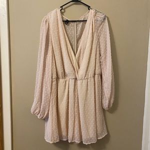 Plus size, off white, mesh sleeve romper with polka dot detail